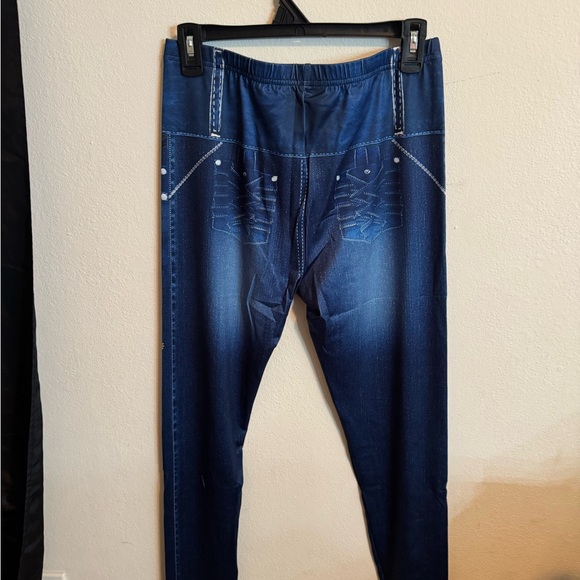 Floral Embroidered Dark Blue Women’s Jeans Leggings - Picture 2 of 2